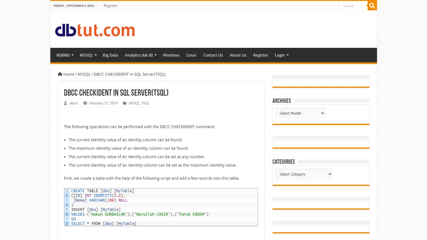 DBCC CHECKIDENT in SQL Server(TSQL) - Database Tutorials